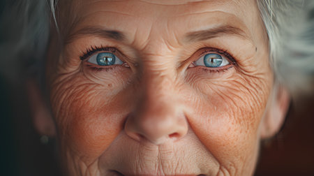 Portrait of elderly woman with blue eyes. Close-up.の素材