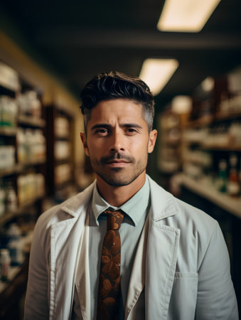 Portrait of a handsome pharmacist standing in a drugstore.の素材