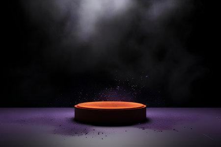 3d rendering of a round podium on a dark background with smokeの素材