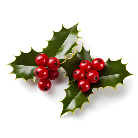 Christmas holly berry isolated on white background with clipping path.の素材