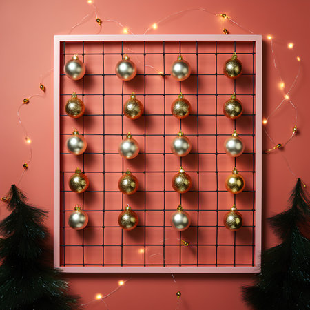 Christmas and New Year background with golden and silver baubles. 3D renderingの素材