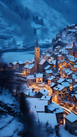 Village of Gastein in winter, Switzerland. Aerial viewの素材