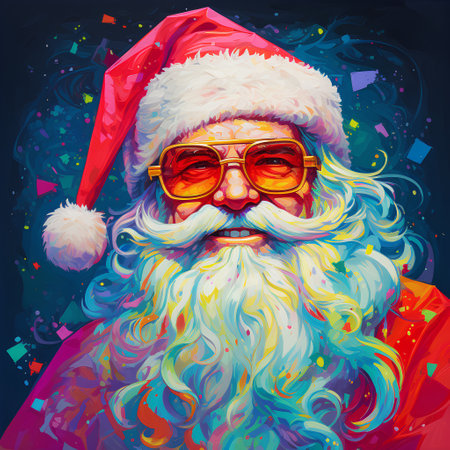 Santa Claus with a beard and glasses. Vector illustration on a dark background.の素材