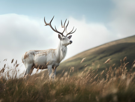 Fallow deer with antlers in the meadow. Nature background.の素材