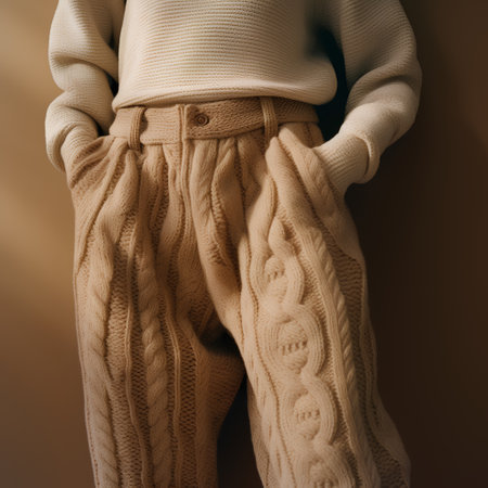 Women's knitted sweater and skirt on a brown background, close-upの素材