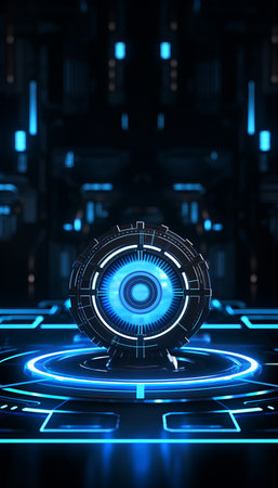 Futuristic HUD interface on dark blue background. 3D Renderingの素材