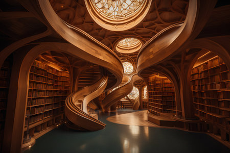 3d rendering of a library interior with a lot of books.の素材