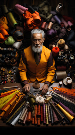 Portrait of a craftsman in his workshop. Leather industry.の素材