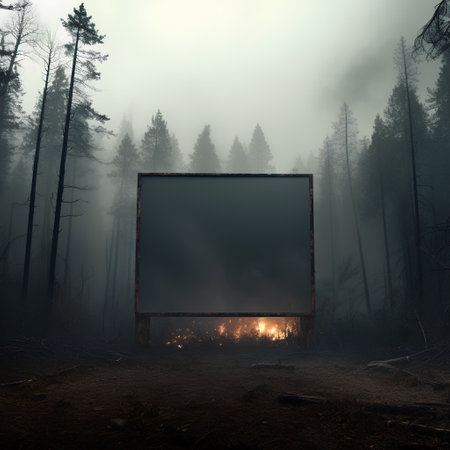 Blank billboard in the misty forest. 3D Renderingの素材