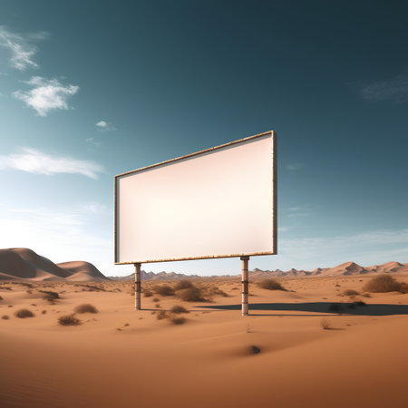 Blank billboard in the desert. 3d render illustration mockupの素材