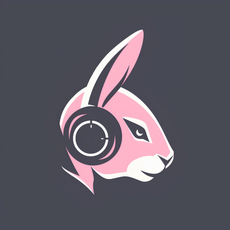Rabbit with headphones. Vector illustration in flat style for your design.の素材