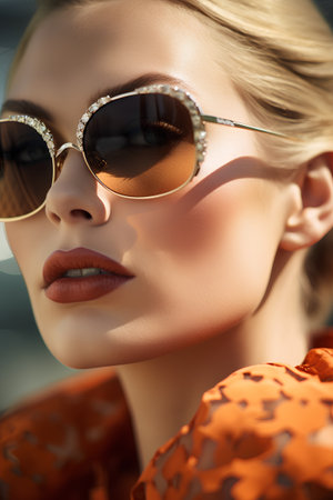 Fashion portrait of beautiful young woman in sunglasses. Beauty, fashion. Optics.の素材