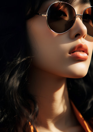 Fashion portrait of beautiful young brunette woman in stylish sunglasses.の素材