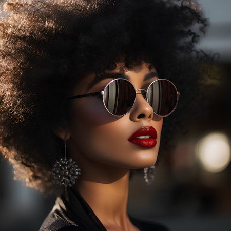 Beautiful african american woman with afro hairstyle and sunglassesの素材