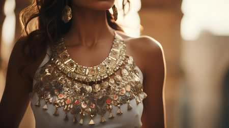 Fashion photo of beautiful young woman in evening dress with jewelry.の素材