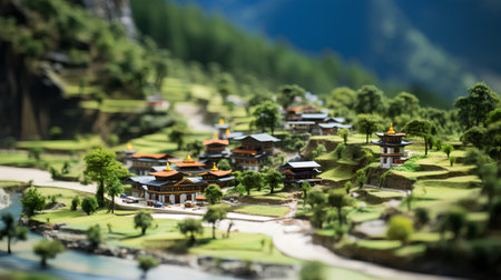 Miniature of Chinese village in the mountains. 3d rendering.の素材