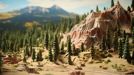 Miniature model of mountain and forest. 3D Rendering.の素材