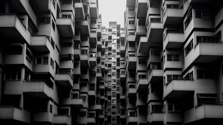 Abstract architecture of a modern apartment building. Black and white photo.の素材