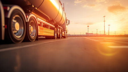 Truck on the road at sunset. Transportation and logistics concept.の素材