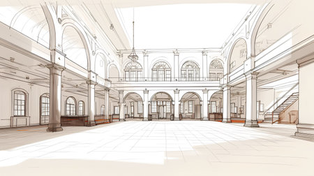 sketch design of interior hall,3d illustration sketch designの素材