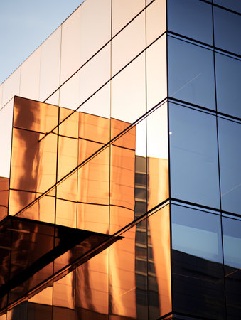 modern office building with reflection in glass wall, business concept of successの素材