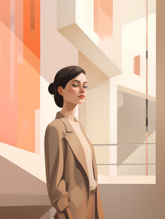 Portrait of a beautiful girl in the city. Vector illustration.の素材