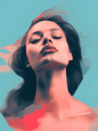 Portrait of a beautiful young woman with closed eyes. Double exposure.の素材