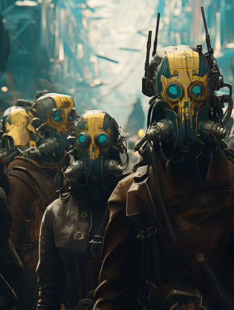 Group of soldiers in a gas mask. Military and army concept.の素材