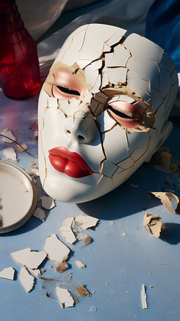 3d illustration of a white carnival mask with red lips.の素材