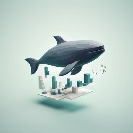 Realistic 3d vector illustration of a big killer whale with skyscrapers.の素材