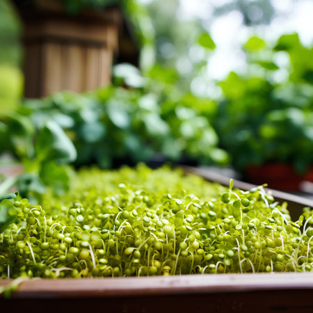 Microgreen sprouts in the garden. Selective focus. nature.の素材