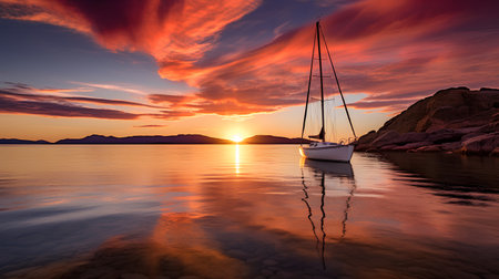 Sailing yacht on the sea at sunset. Beautiful seascape.の素材