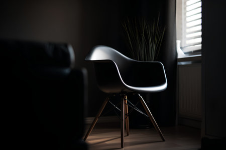 Black and white armchair in the dark room. 3d renderingの素材