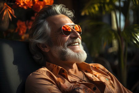 Portrait of a happy senior man with gray hair and sunglasses.の素材