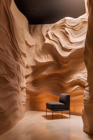 Interior of a cave with an armchair in the desert. 3d renderingの素材
