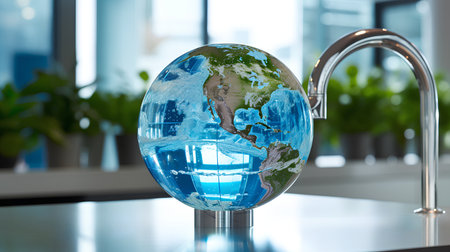 Globe in bathroom. 3d rendering. Elements of this image furnished by NASAの素材