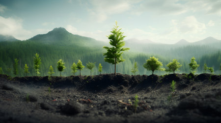 Conceptual image of a young green plant growing in the soilの素材