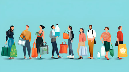 Group of people with shopping bags. Vector illustration in flat style.の素材