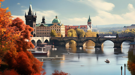 Vltava river and Charles Bridge, Czech Republicの素材