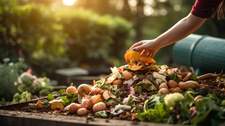 Close up of female hand picking up fresh vegetables in the garden.の素材