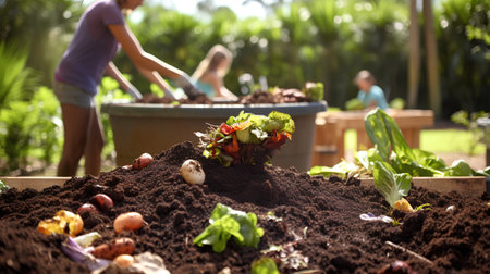 Group of people planting vegetables in the garden. Gardening concept.の素材