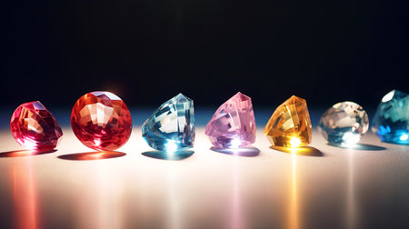 Gemstones of different colors on a black background. 3d renderingの素材