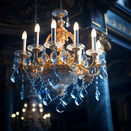 Beautiful crystal chandelier in the interior of the room.の素材