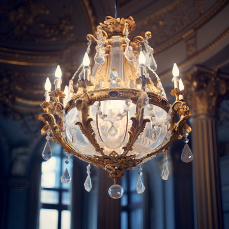 Luxury crystal chandelier in the interior of the palaceの素材