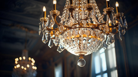 Vintage crystal chandelier. Luxury chandeliers in the room.の素材