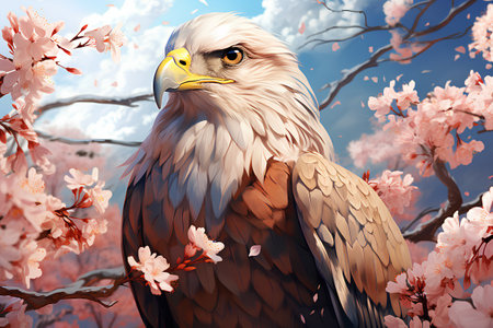 Bald Eagle and cherry blossom. Vector illustration. EPS 10の素材