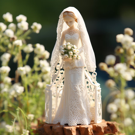 Wedding figurine of a bride and groom in the gardenの素材