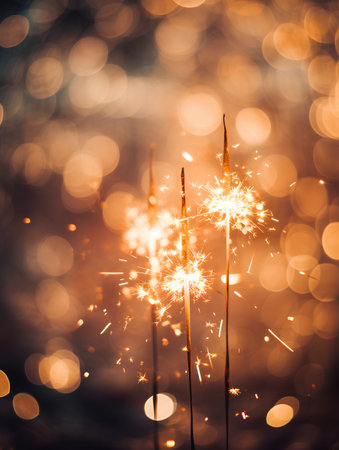 Burning sparkler on bokeh background, new year conceptの素材