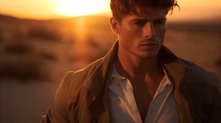 Portrait of a handsome young man outdoors. Men's beauty, fashion.の素材