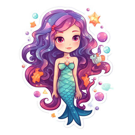 Cute cartoon mermaid girl. Vector illustration of a cute mermaid.の素材